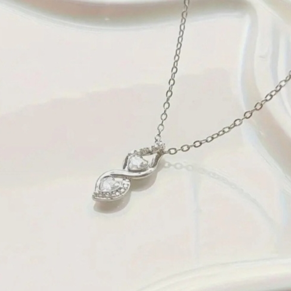 Interlocking Infinity Double Love Copper Inlaid Zircon Necklace/ Crystal Pendant